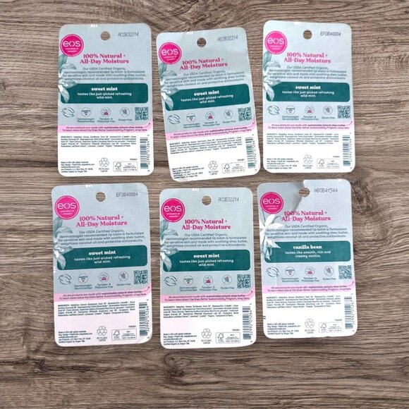 EOS Organic 100% Natural Chapstick Lip Balm Sweet Mint Vanilla Bean Bundle Lot - Picture 2 of 2